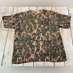 Vintage 90s Mossy Oak The First Perfect Camo Pocket T Shirt USA Made AOP Size XL